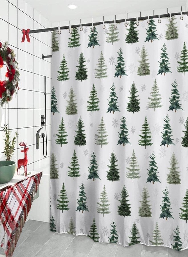 Baccessor Christmas Winter Shower Curtain Xmas Farmhouse Woodland Pine Tree Forest Snowy Scenery Snowflake Waterproof Fabric Washable for Bathroom Holiday Decor with Hooks 72x72 Inch - Image 5